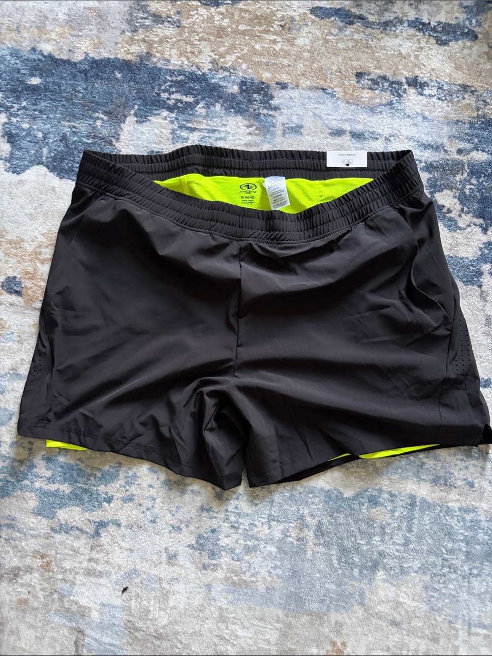 Athletic Works Black Shorts with Neon Yellow Liner